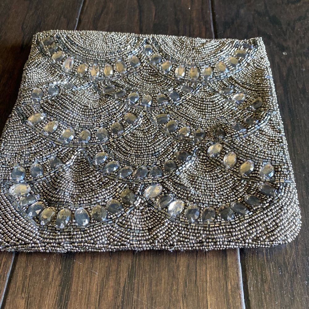 ALDO - Beaded and Jewel Special Occasion Fold Over Wristlet Clutch in Grey - Picture 3 of 7